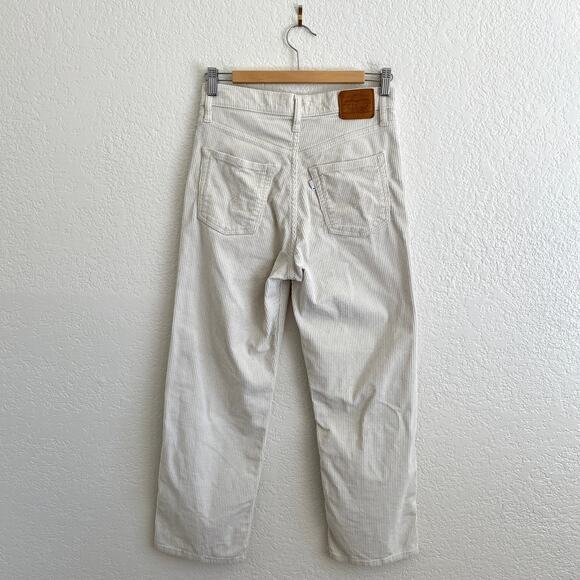 Levi’s Premium Ribcage Straight Leg Corduroy Pants Ivory Cream High Rise Size 27 - Picture 3 of 16